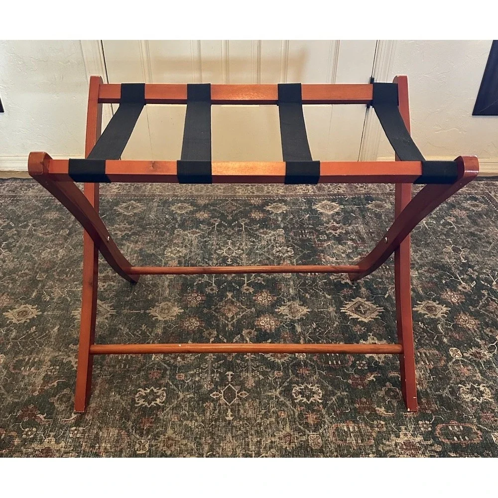 Vintage Suitcase Luggage Rack Holder Folding Wooden Reddish-Brown